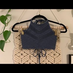 Blue crocheted halter Bikini top